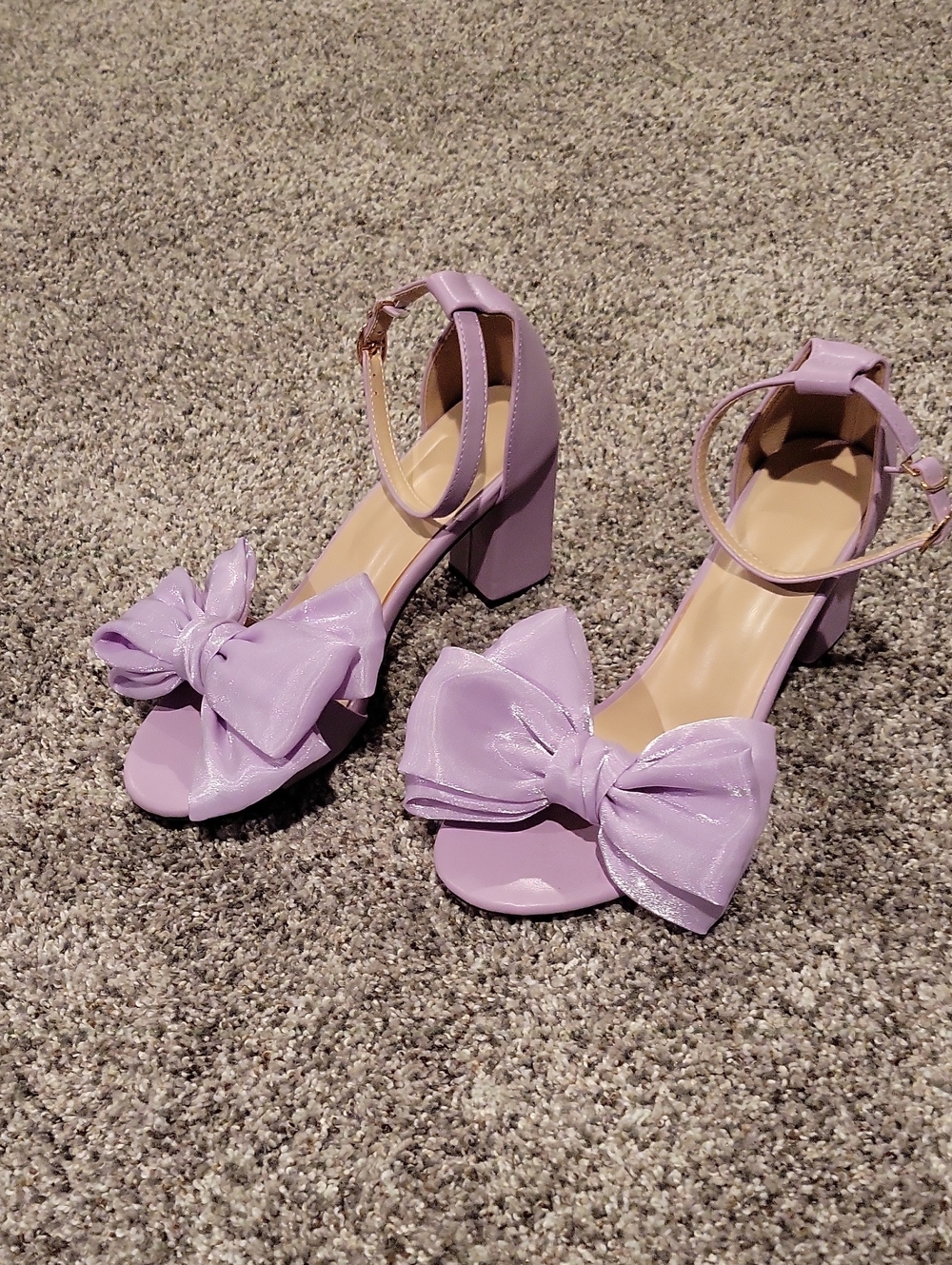Lavender Bow Ankle-Strap Block Heels